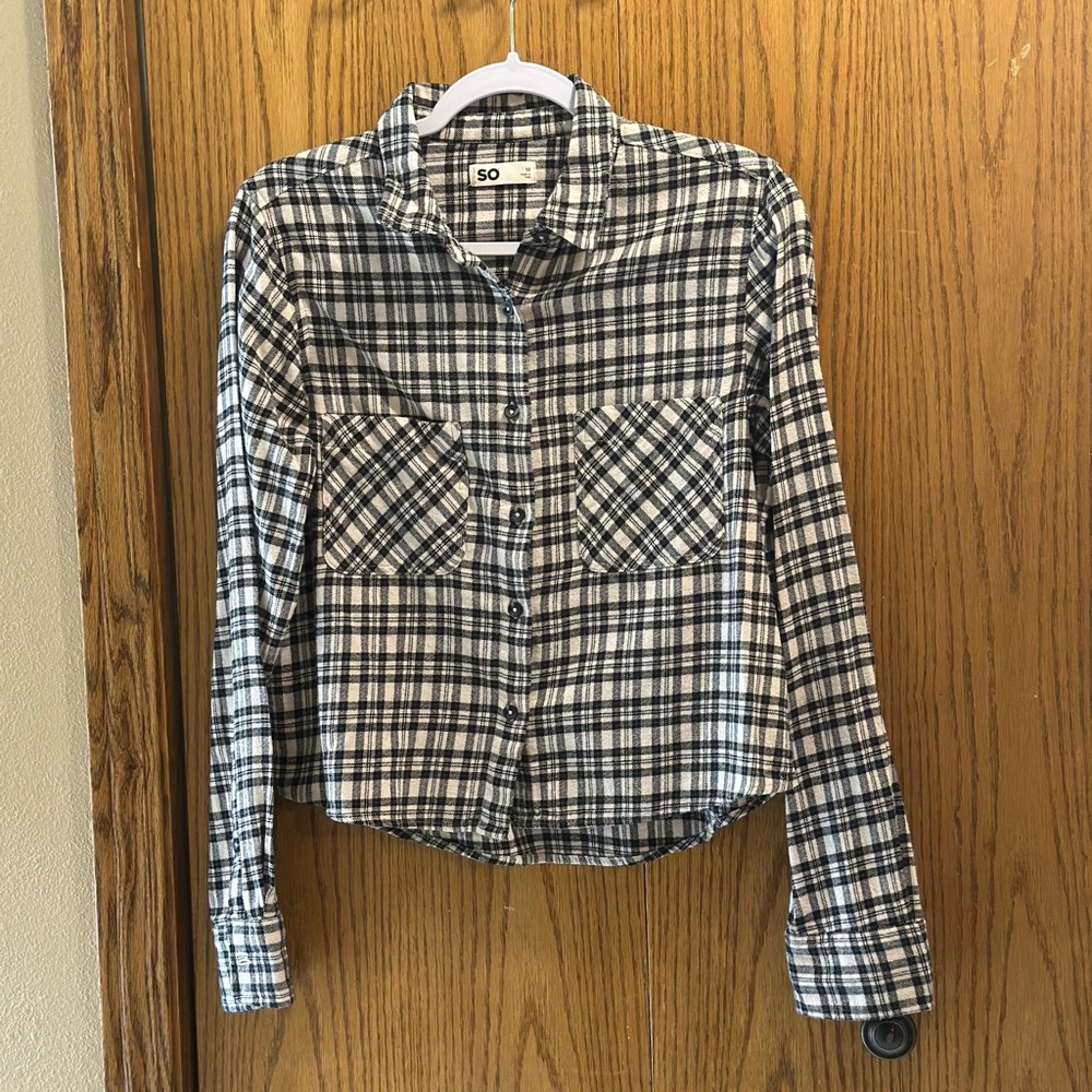 SO Black and White Plaid Flannel Shirt
